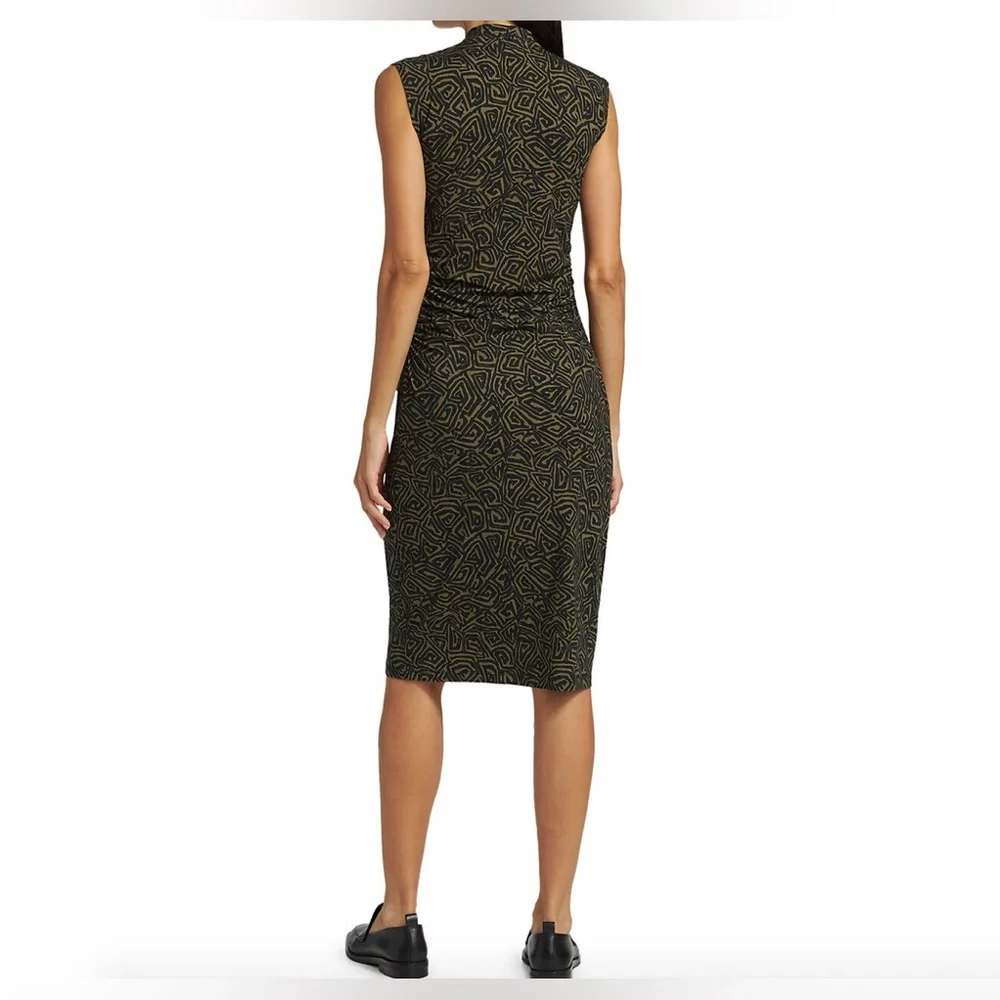 Proenza Schouler Green Black Abstract Stretch Bodycon Dress Mock Neck - Picture 11 of 14
